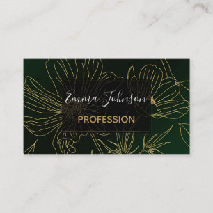 Elegante Gold Blume Kontur Grünes Design Visitenkarte