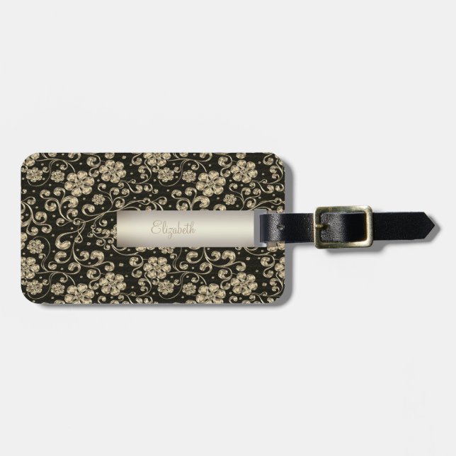 Elegante Gold-Blume - Personalisiert Gepäckanhänger (Vorderseite horizontal)