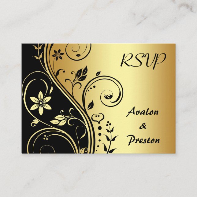 Elegante Gold Blume Scrollwork UAWG Wedding Card Begleitkarte (Vorderseite)
