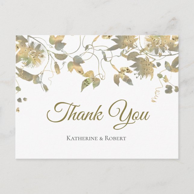 Elegante Gold Blume Wein Vielen Dank Postkarte (Vorderseite)