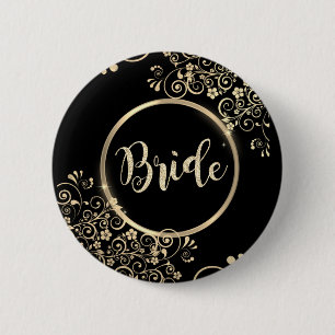 Elegante Gold Blumen Glitter Button