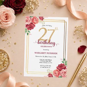 Elegante Gold Blush Floral 27. Geburtstagsfeier Einladung