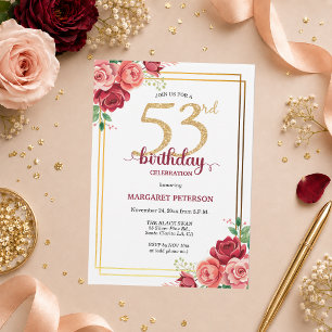 Elegante Gold Blush Floral 53. Geburtstagsfeier Einladung