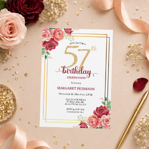 Elegante Gold Blush Floral 57. Geburtstagsfeier Einladung