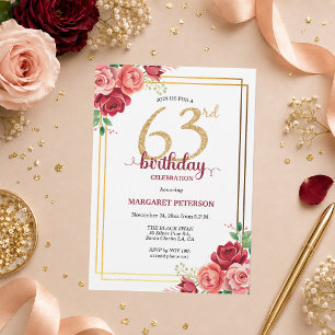 Elegante Gold Blush Floral 63. Geburtstagsfeier Einladung