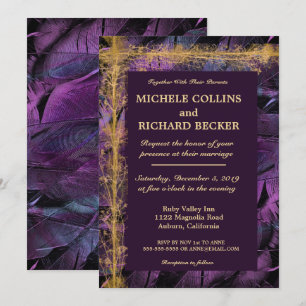 Elegante Gold Border and Feathers Einladung