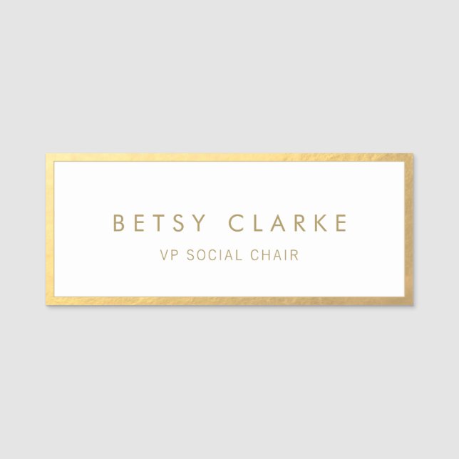 Elegante Gold Border Name Tag Namensschild (Vorderseite)