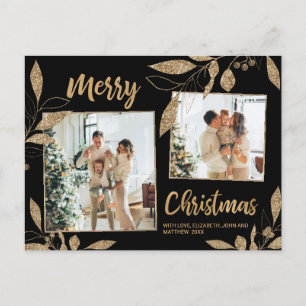 Elegante Gold Botanical 2 Foto Collage Weihnachten Postkarte