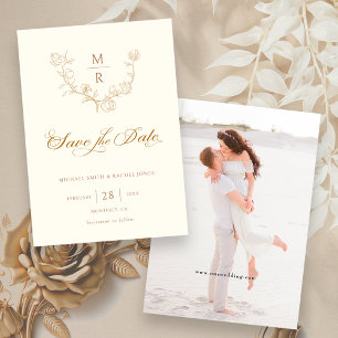 Elegante Gold Botanische Kalligraphie Save the Dat Date