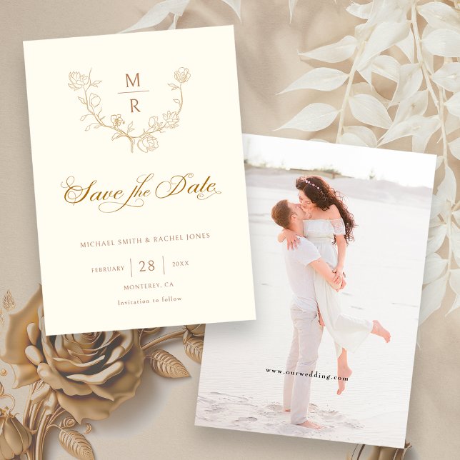 Elegante Gold Botanische Kalligraphie Save the Dat Save The Date (Von Creator hochgeladen)