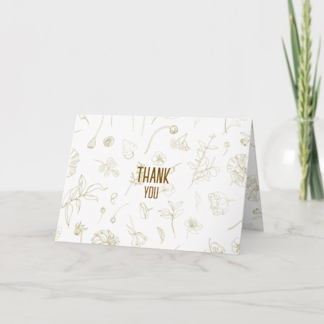 Elegante Gold Botanische Linie Kunst-Dankeschön Ka Dankeskarte (Vorderseite)