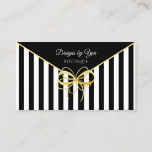 Elegante Gold Bow Boutique Schwarze und weiße Stre Visitenkarte
