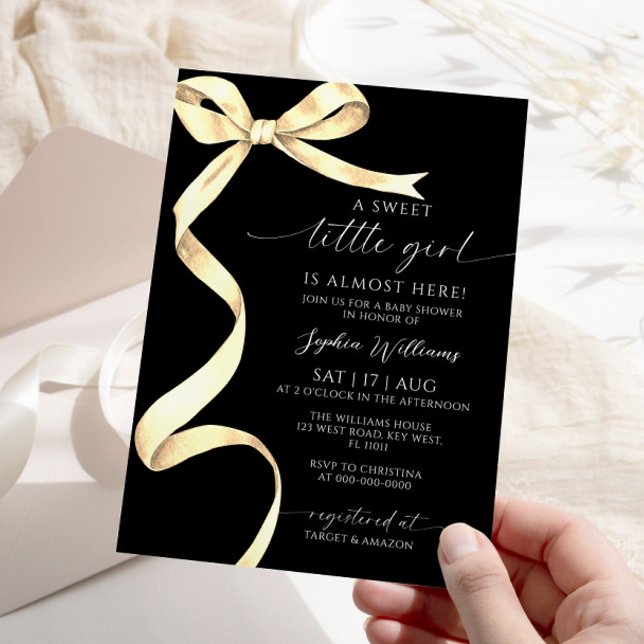 Elegante Gold Bow Sweet Little Girl Baby Shower Einladung (Von Creator hochgeladen)