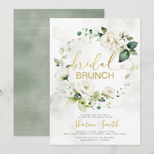 Elegante Gold Bridal Brunch Dusche Weiße Blume Einladung