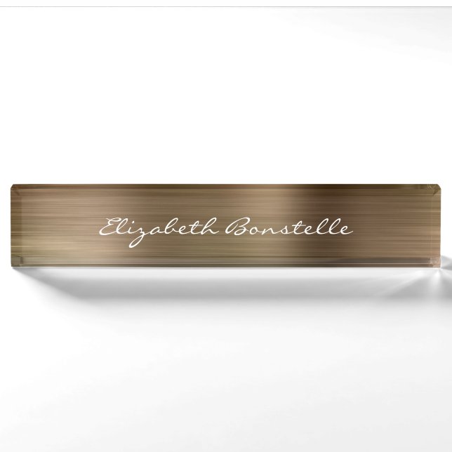 Elegante Gold Brushed Metal Foil Handwriting Namensplakette (Vorderseite)