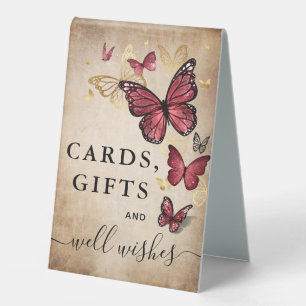 Elegante Gold Burgundy Butterfly Cards und Geschen Tischaufsteller