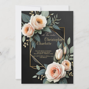 Elegante Gold Burgundy Rot und Schwarze Flora Hoch Einladung