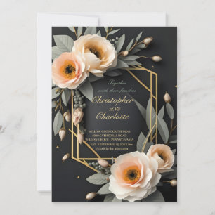 Elegante Gold Burgundy Rot und Schwarze Flora Hoch Einladung