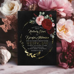 Elegante Gold Burgundy Rot und Schwarze Flora Hoch Folieneinladung<br><div class="desc">Romantische und moderne Blumen-Hochzeitseinladung mit dem Schwarz und Bordeaux Rot - klassische Farben,  die nie ausgehen Stil.</div>