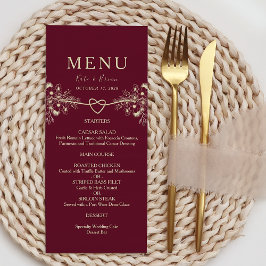 Elegante Gold Burgundy Wedding Menu Card Menükarte