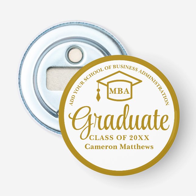 Elegante Gold Business School Abschluss MBA Flaschenöffner (Vorderseite)