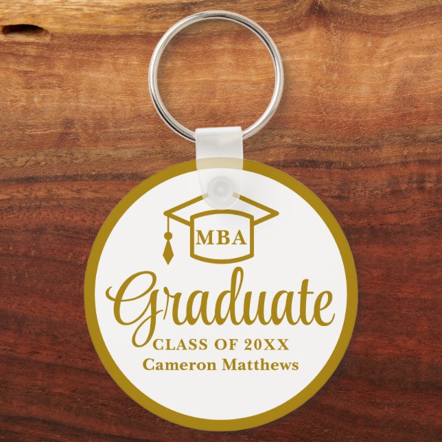 Elegante Gold Business School Abschluss MBA Schlüsselanhänger (Vorderseite)