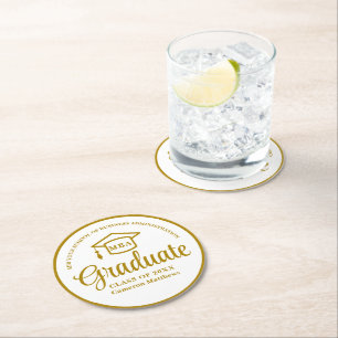 Elegante Gold Business School Graduation Party Runder Pappuntersetzer