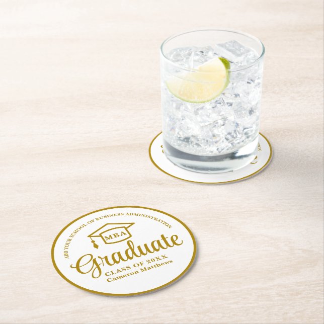 Elegante Gold Business School Graduation Party Runder Pappuntersetzer (Vor Ort)