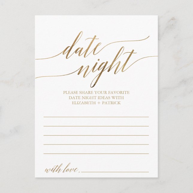 Elegante Gold Calligrafy Date Night Cards Postkarte (Vorderseite)