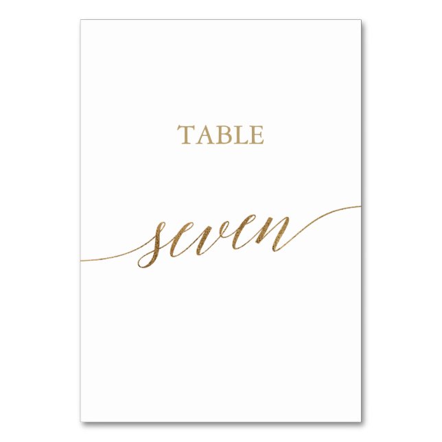 Elegante Gold Calligrafy Table Seven Tischnummer (Vorderseite)