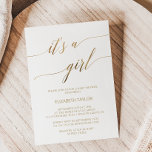 Elegante Gold Calligraphie Es ist eine Girl Baby D Einladung<br><div class="desc">Diese elegante goldene Kalligraphie ist eine Mädchen-Dusche Einladungskarte, die sich perfekt für eine einfache Babydusche eignet. Das neutrale Design besticht durch eine minimalistische Karte, die mit romantischen und skurrilen Imitaten mit Goldfolien-Typografie dekoriert ist. Bitte beachten Sie: Dieses Design enthält keine echte Goldfolie. Es ist eine hochwertige Grafik, die wie Goldfolie...</div>