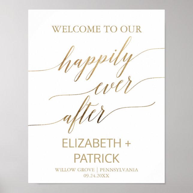 Elegante Gold Calligraphie glücklich immer nach de Poster (Vorne)