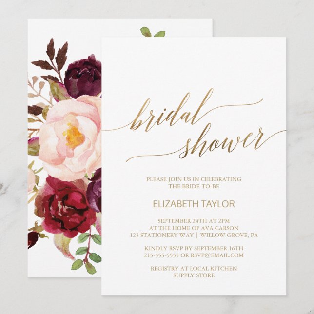 Elegante Gold Calligraphy | BRAUTPARTY Einladung (Vorne/Hinten)
