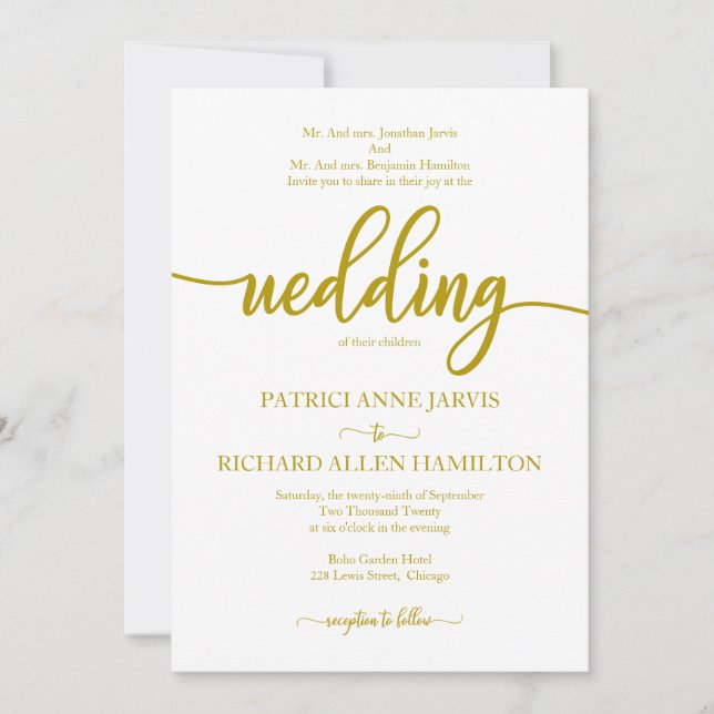 Elegante Gold Calligraphy Classic Wedding Einladung (Vorderseite)