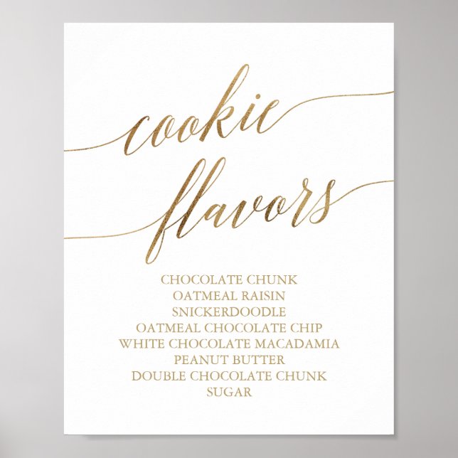 Elegante Gold Calligraphy Cookie Flavours Zeichen Poster (Vorne)