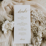 Elegante Gold Calligraphy Drink Menu Card Menükarte<br><div class="desc">Diese elegante Goldkalligraphie-Getränkekarte eignet sich perfekt für eine einfache Hochzeit. Das neutrale Design besticht durch eine minimalistische Karte, die mit romantischen und skurrilen Imitaten mit Goldfolien-Typografie dekoriert ist. Lassen Sie sich von den Getränken am Empfang verwöhnen. Bitte beachten Sie: Dieses Design enthält keine echte Goldfolie. Es ist eine hochwertige Grafik,...</div>