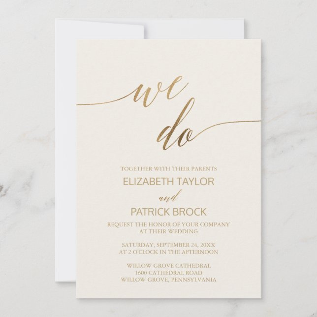 Elegante Gold Calligraphy | Elfenbein wir Hochzeit Einladung (Vorderseite)