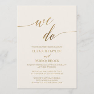 Elegante Gold Calligraphy Elfenbein wir Hochzeit Einladung