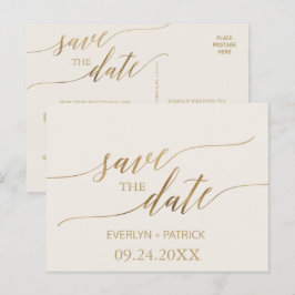Elegante Gold Calligraphy | Elfenbeinküste Save th Ankündigungspostkarte