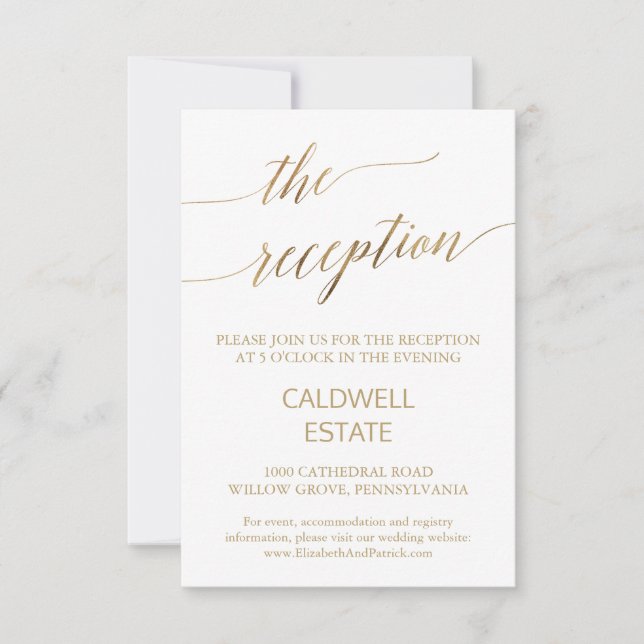 Elegante Gold Calligraphy Empfang Einschließungska Einladung (Vorderseite)