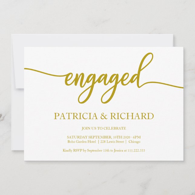 Elegante Gold Calligraphy Engagement Party Einladung (Vorderseite)