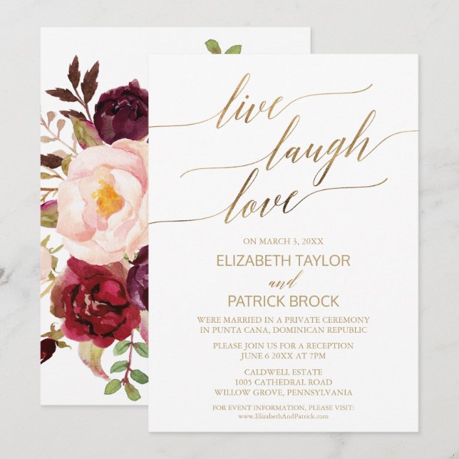 Elegante Gold Calligraphy | Floral Live Lagh Liebe Einladung (Vorne/Hinten)