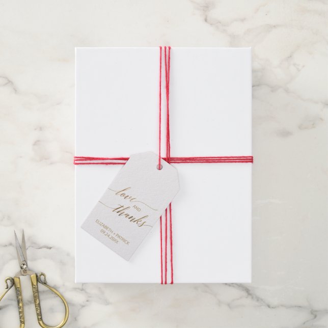 Elegante Gold Calligraphy | Florale Liebe und Dank Geschenkanhänger (Mit Garn)