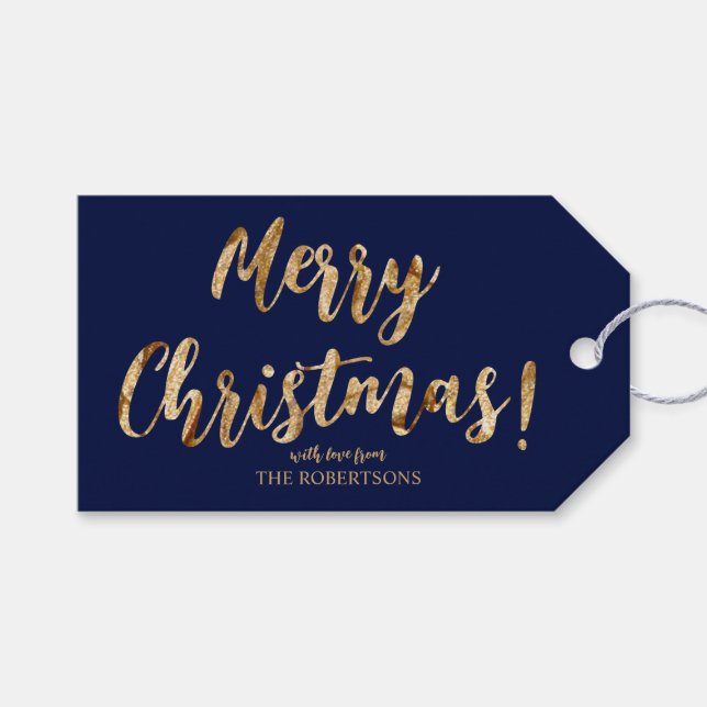 Elegante Gold Calligraphy Frohe Weihnachtsgeschenk Geschenkanhänger (Vorderseite (Horizontal))