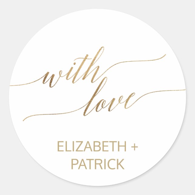 Elegante Gold Calligraphy Gastgeschenk Hochzeit Runder Aufkleber (Vorderseite)
