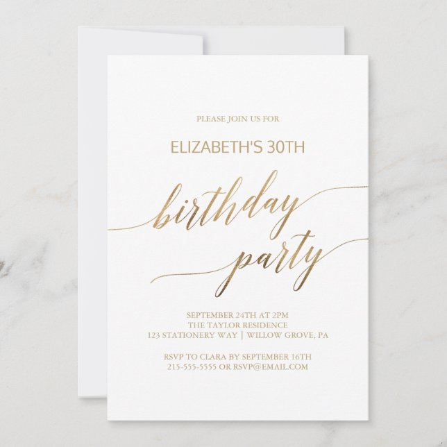 Elegante Gold Calligraphy Geburtstagsparty Einladung (Vorderseite)