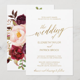 Elegante Gold Calligraphy Hochzeit mit floraler Einladung