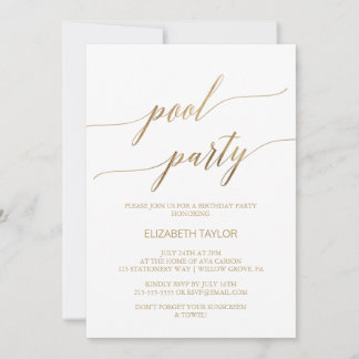 Elegante Gold Calligraphy Pool Party Geburtstag Einladung