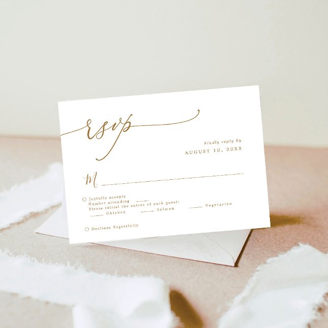 Elegante Gold Calligraphy Script Wedding RSVP Karte (Von Creator hochgeladen)