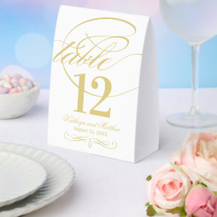 Elegante Gold Calligraphy Script Wedding Tischaufsteller
